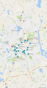 Map of Worcester MA showing ITC Realty's apartments